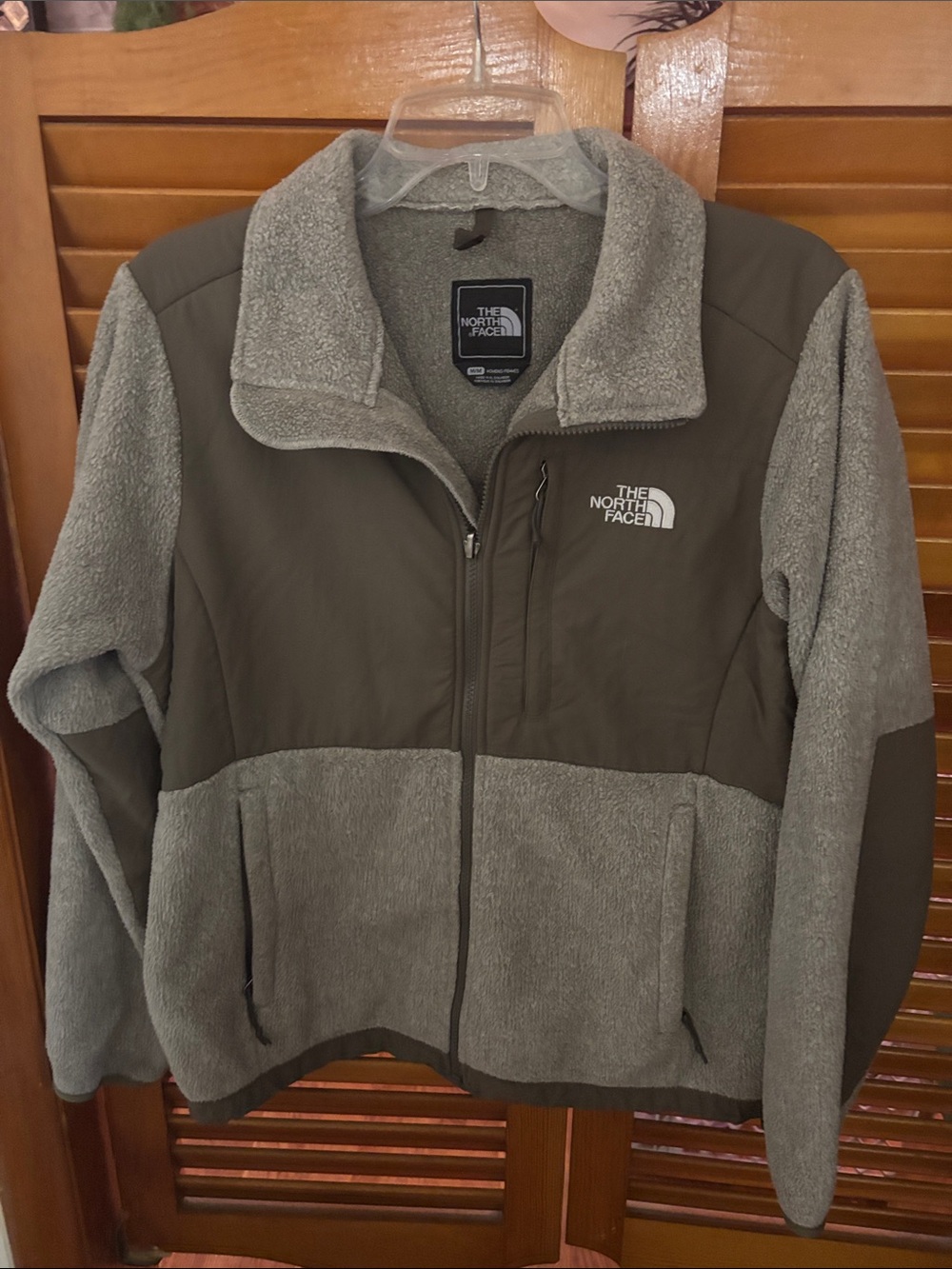 The North Face Men's Olive Green and Light Gray Fleece Jacket